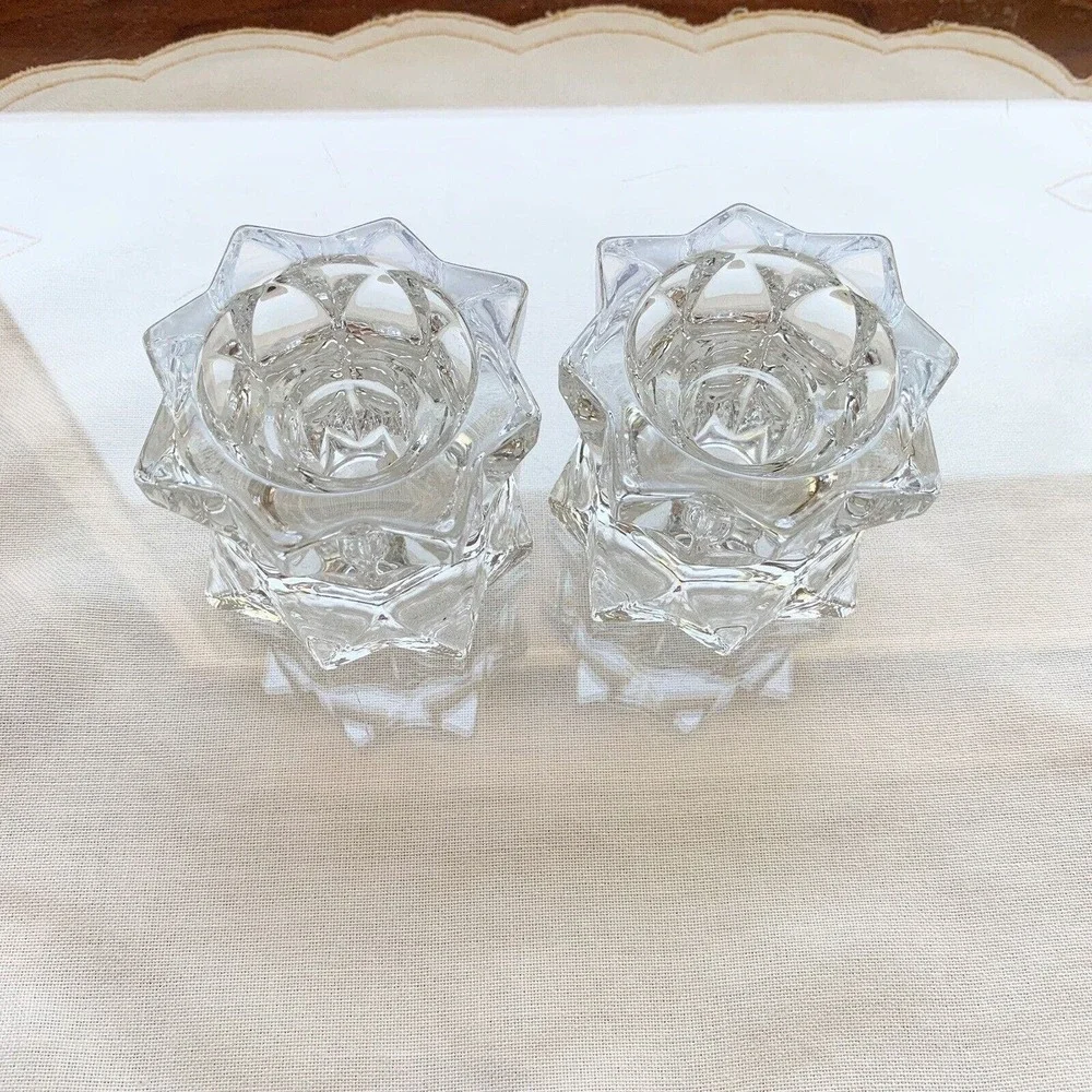 Vintage Heavy Glass Crystal‎ Star Sparkling Candleholder Taper Candle Decorative
